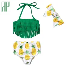 Купальный костюм для маленьких девочек с кисточками и единорогом, бантиком, детский купальный костюм для девочек, комплект бикини, купальник с изображением фруктов, детский купальный костюм