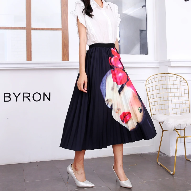 New Fashion Floral Print High Waist Elastic Streetwear Summer Skirts Women Pleated Mid-Calf Swing Party Skirt Indie Folk - Цвет: 1095-025