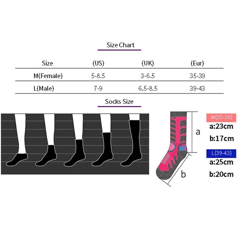Зимние теплые мужские и женские термальные Лыжные носки, толстые хлопковые спортивные носки для сноуборда, велоспорта, катания на лыжах, футбола, гетры, длинные носки