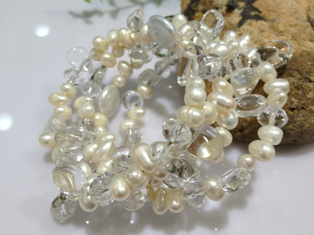 

Natural Crystal Freshwater Pearl Bracelet Irregular Dancing Pearl And Coin Pearl Free Shipping Cuff Bracelet