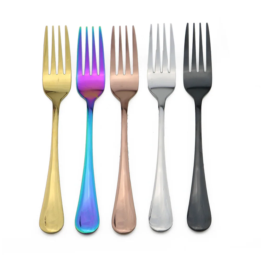 

JASHII Korean Dessert Salad Fork Black Dinner Fork Colorful Rainbow Dinnerware Long Handle Tableware Fruit Forks Cutlery