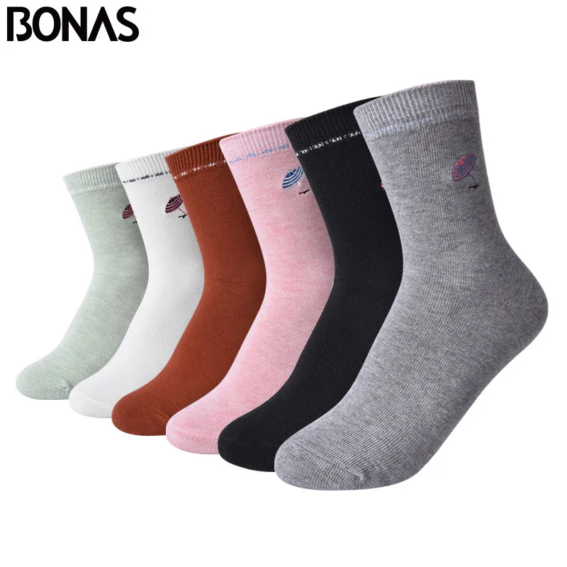 BONAS 6pairs High Quality Fashion Socks Woman Breathable Cute Cotton