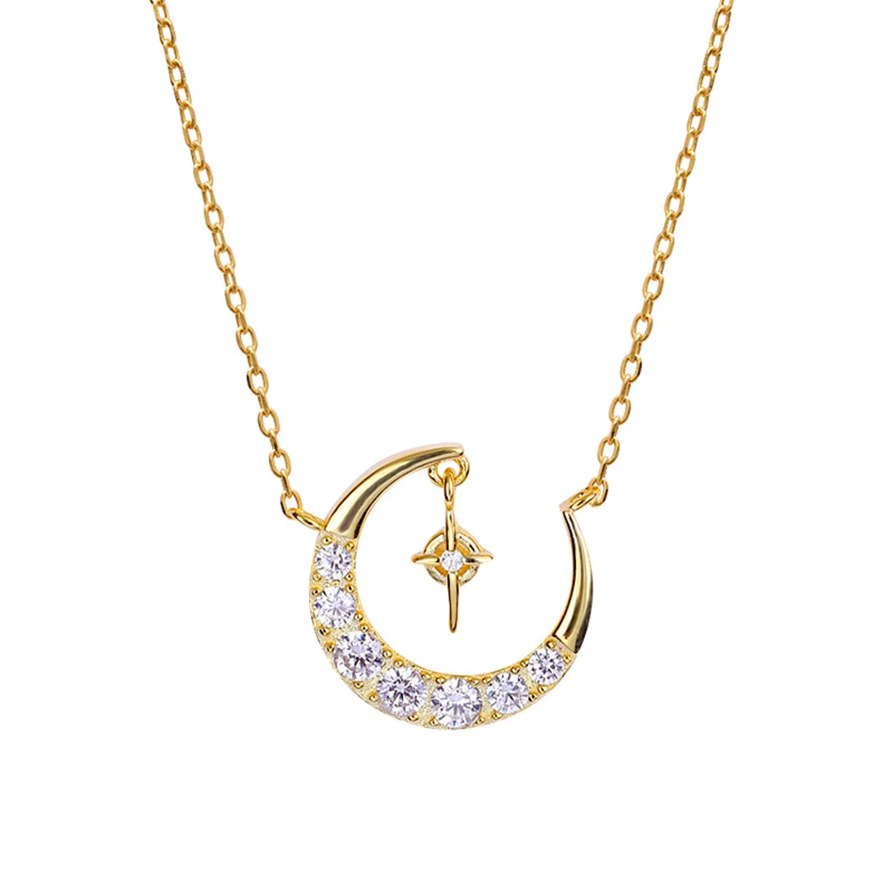 

Extraordinary 925 Sterling Silver Crescent Moon Pendant Hanging Star Starry Necklace Micro Paved Zircon Jewelry Wedding Gift