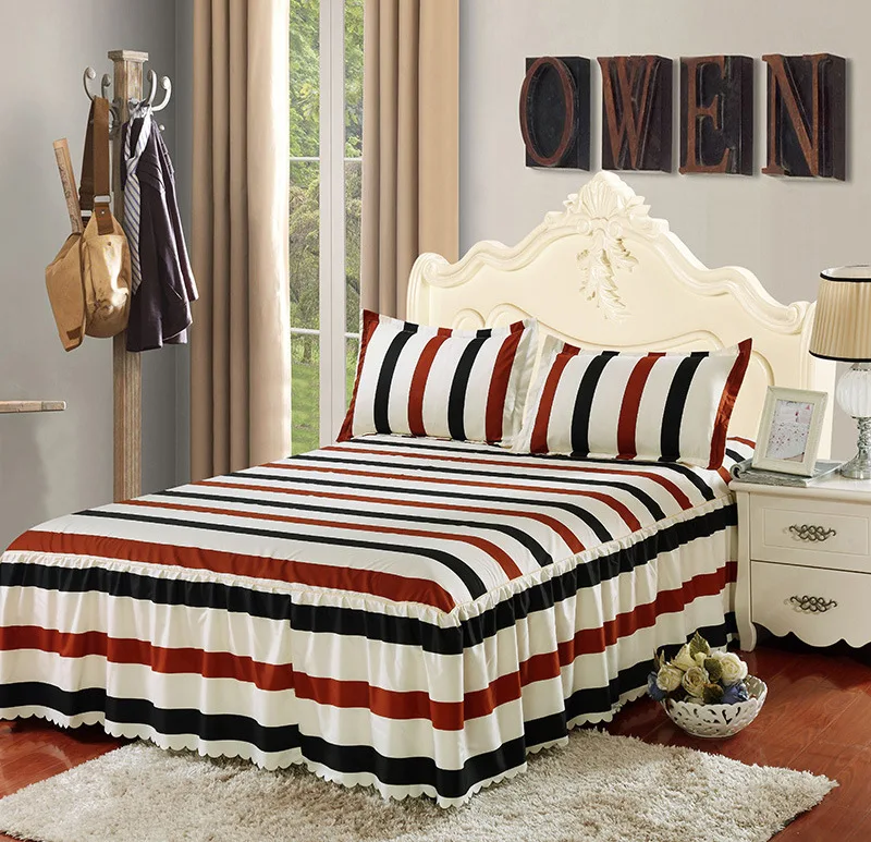 3pcs Bed Skirts Bedspread Home Decorate Queen Size Bed Skirt Print