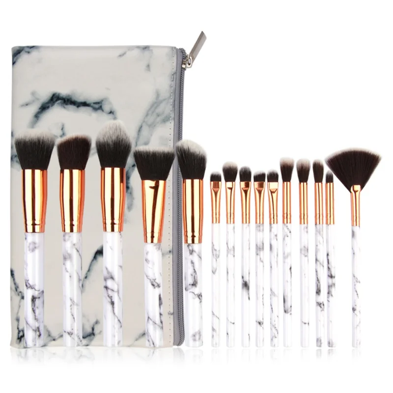 

Hot Sell 15 Pcs Marble Pattern Cosmetic Brushes Powder Foundation Eyeshadow Lip For Plastic Handle Makeup Brushes Set