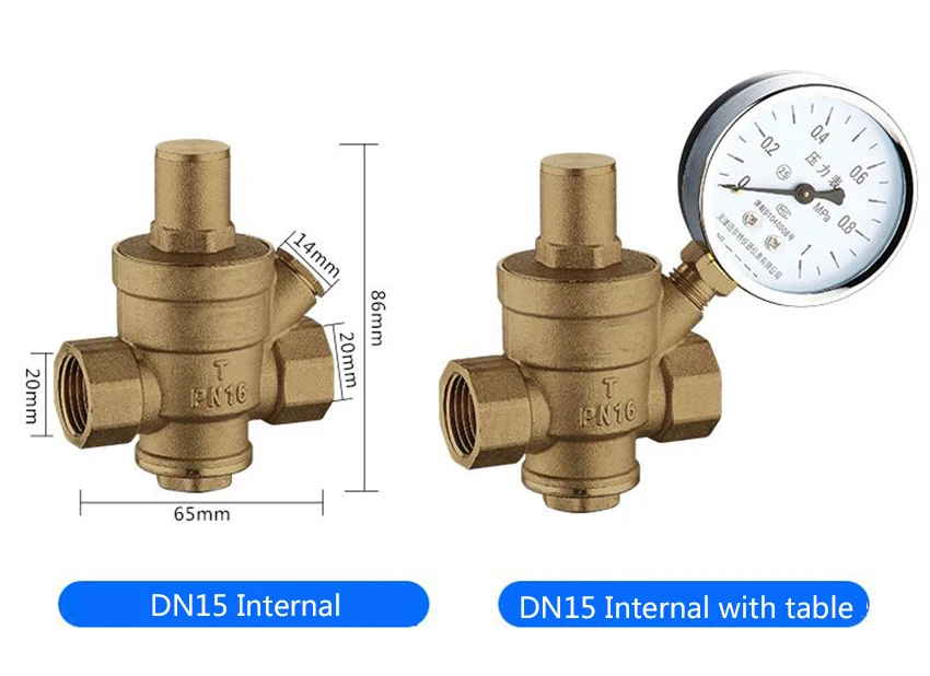 DN15 Регулируемый латунный редукционный регулятор давления воды клапан внутренняя и внешняя резьба PN 1,6 и манометр