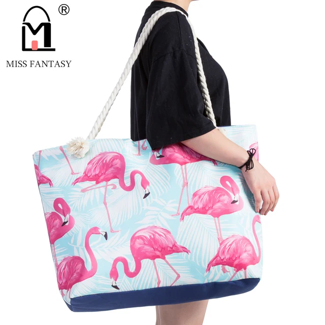 Women Bag Polyester Waterproof Handbag Summer Beach Flamingo Women Bag Polyester Waterproof Handbag Summer Beach Flamingo Printed Large Size Tote Bags Travel Holiday