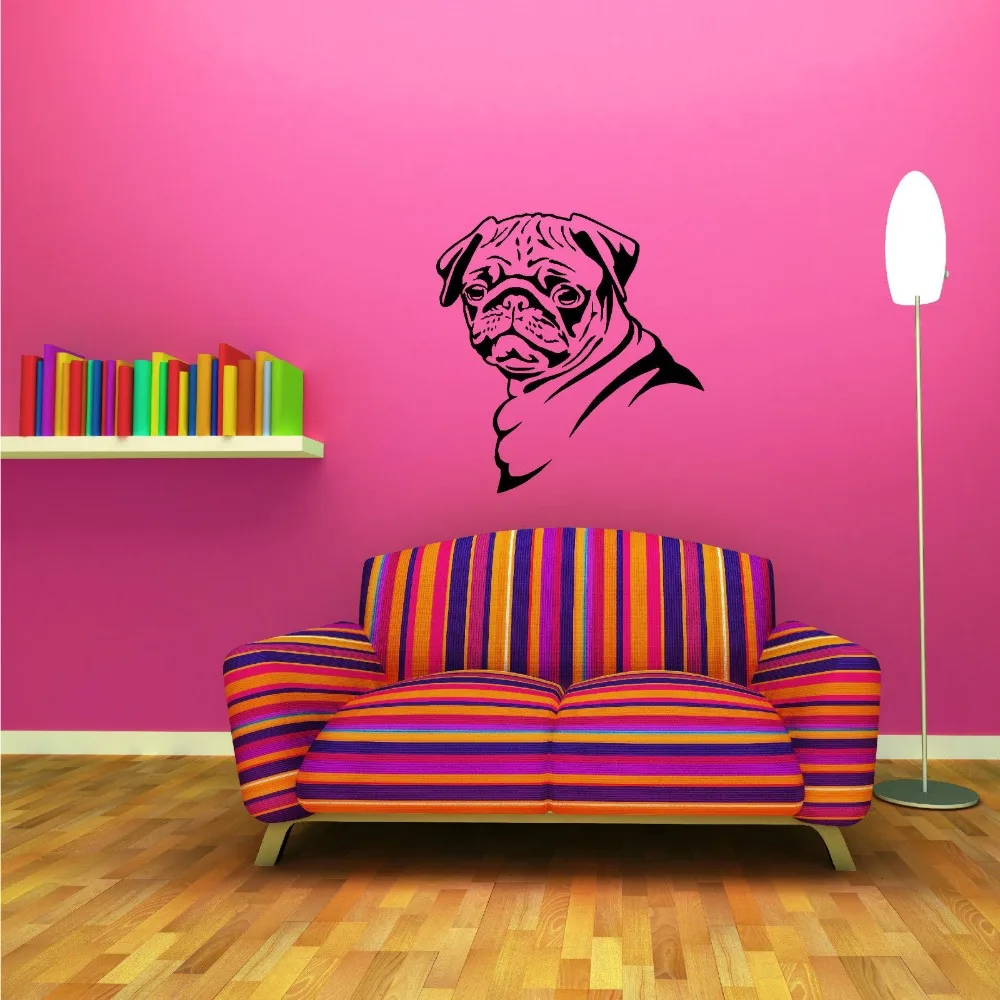 

Vinyl Removable Pug Dog Wall Sticker Canine Pugs Animal Series Wall Mural Home Living Room Art Decoration Wall Sticker Y-846