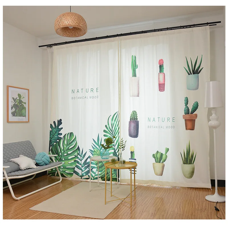 Современный простой зеленый растительный принт шторы тенты теплоизолированные гостиная спальня затемненные листья кактус