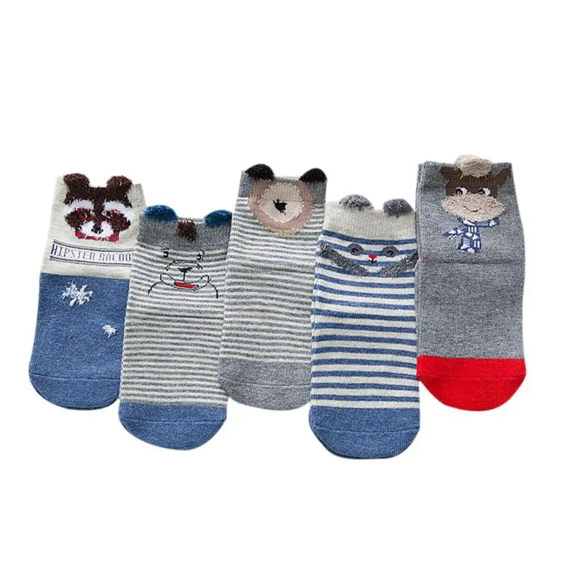 5 пара/лот, полосатые Мягкие хлопковые носки для маленьких мальчиков носки для младенцев Детские Носки с рисунком для новорожденных мальчиков голубой и черный цвет - Цвет: C
