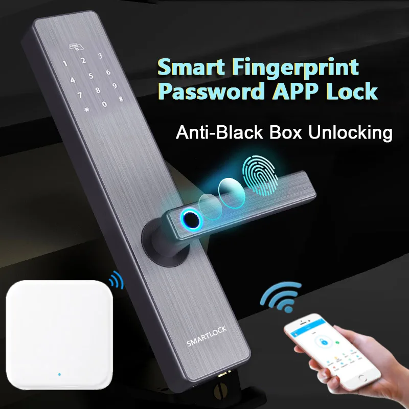 

App Cotrol Doorlock Bluetooth Wifi Gateway Lock Fingerprint Smart Apartment Lock Passcode IC Card Home Locks Gray D9 2019 NEW