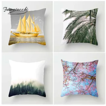 

Fuwatacchi Scenic Style Cushion Cover Forest Sailboat Bridge Cactus Peach Printed Pillow Cover Decorative Pillows For Sofa Car