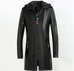 Новая зимняя мужская брендовая кожаная куртка высокого качества мягкая удобная кожаная куртка мужская Толстая теплая длинная верхняя