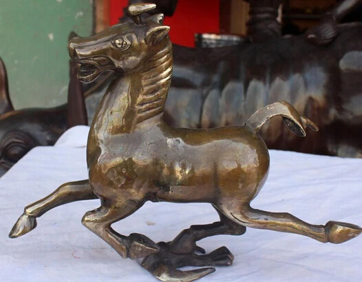 

0 14" Chinese Bronze Carved successful Running Horse riding Chebi Animal Statue