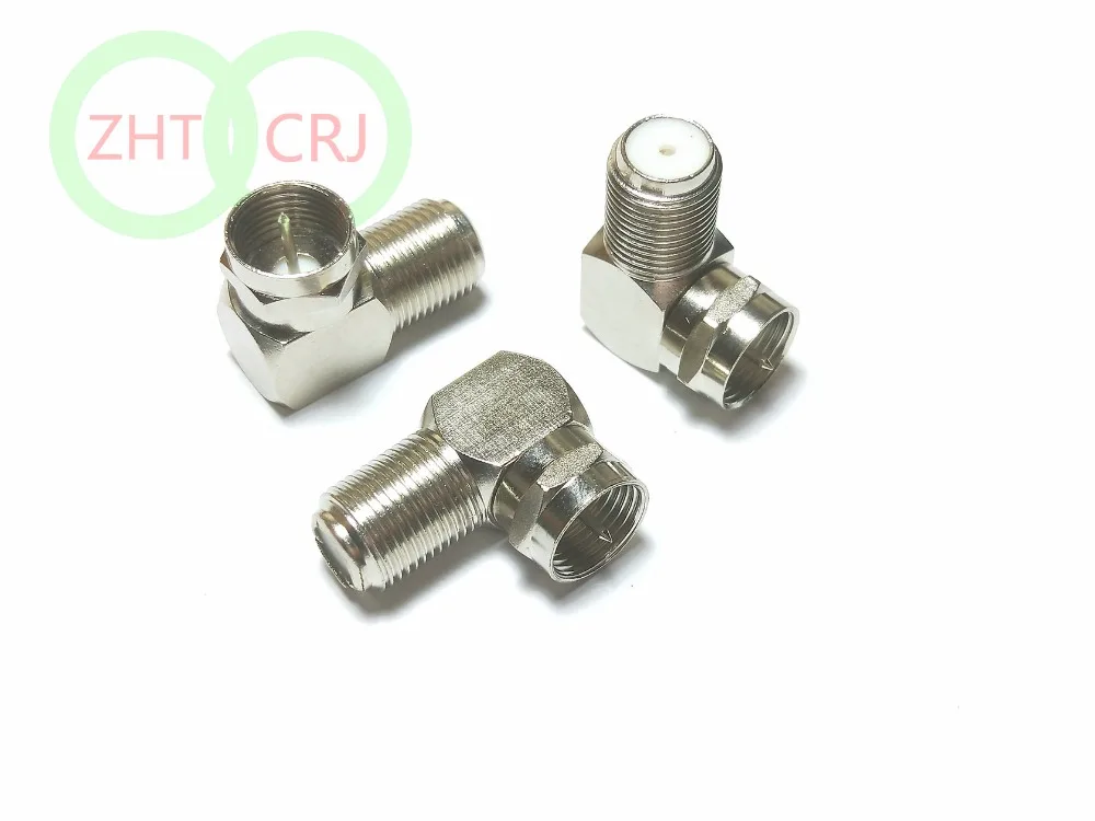 100pcs BRASS F male plug to F female jack right angle adapter 90 Degree Coax TV adapter