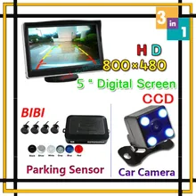 3 in 1 Parkplatz Sensor Alarm-System Dual Core BIBI Visuelle + 5 “Monitor fahrzeug LCD Display CCD + Nachtsicht Rückfahrkamera