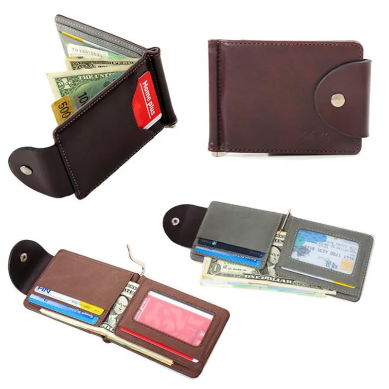 

Luxury men wallets Clips Ultra-thin PU Leather Money Clip Slim Wallets ID Credit Holder Purse carteira portfel cartera hombre