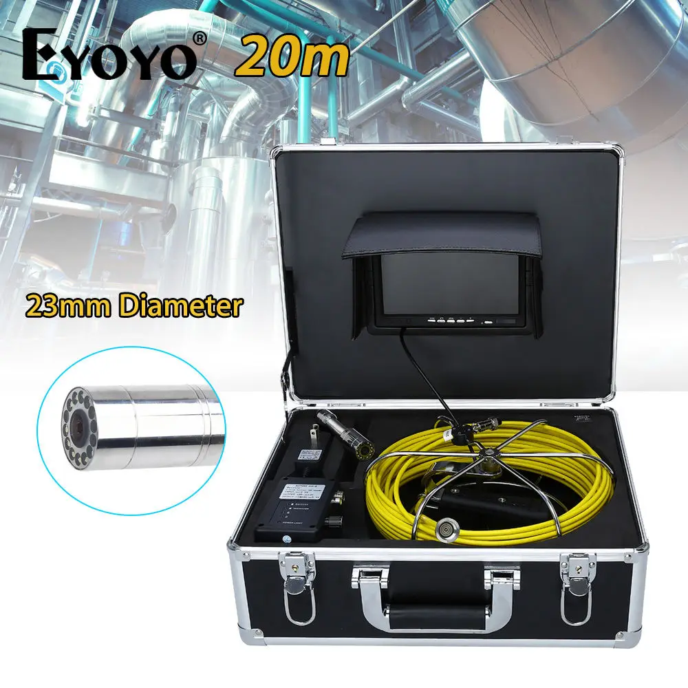 

Eyoyo 20M 7" LCD 23mm Drain Sewer Pipe Line Inspection Camera Color Sun Shield System CMOS 1000TVL Waterproof Snake Endoscope