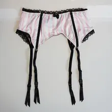 Розовые полосы кружева атласа Fishbone металлические пряжки для женщин/леди сексуальные подвязки пояса для чулок Лук Пояс для чулок GA1124