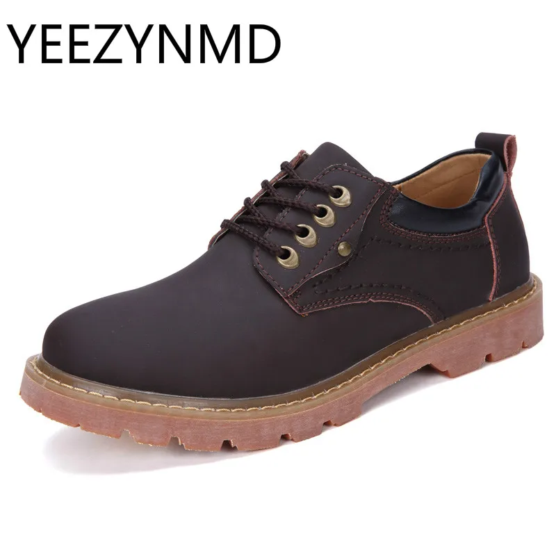 

Autumn Winter Casual Mens Genuine Leather Oxfords Round Toe Lace-up Durable Footwear Brown Yellow Large Size 6.5-9.5 Work Shoes