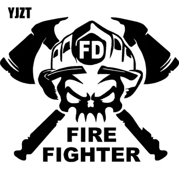 

YJZT 15x12.1CM Cartoon Fun FIRE FIGHTER Vinyl Decal Car Window Sticker Black/Silver S8-1337