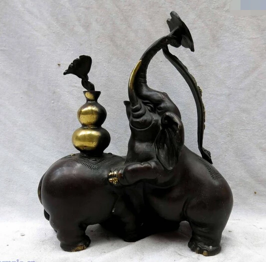 

bi003019 Fine bronze sculpture China copper carved AS YOU WISH two Elephants Statue