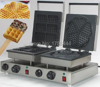 

Free Shipping 2 in 1 Waffle Baking System 110v 220v Electric Commercial Waffles on A Stick and Heart Waffle Baker Maker Machine