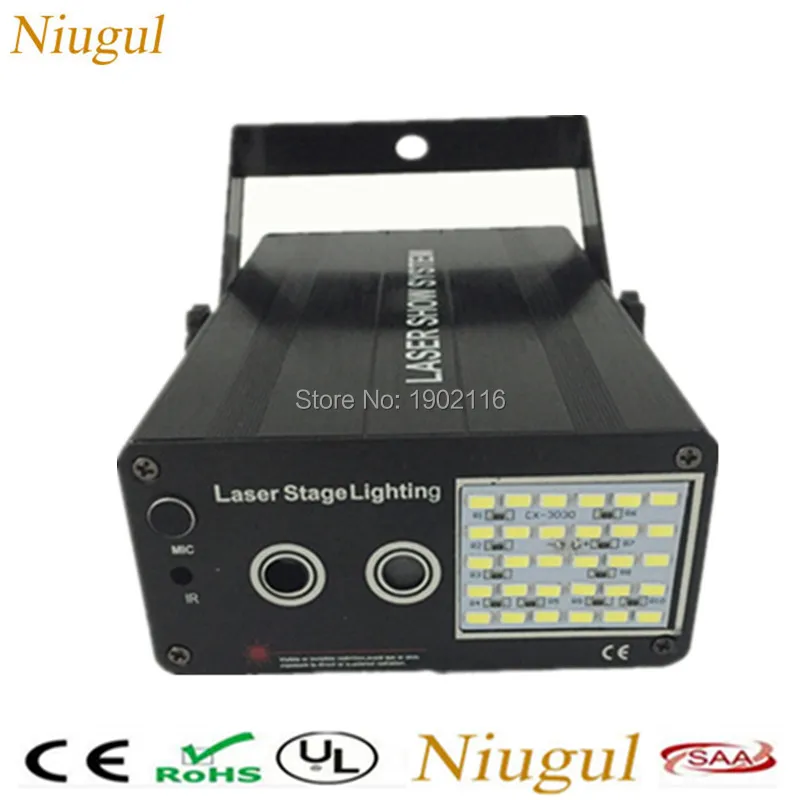 RG Laser+White Color LED Strobe Stage Lighting ,3 Lens 24/48 Patterns