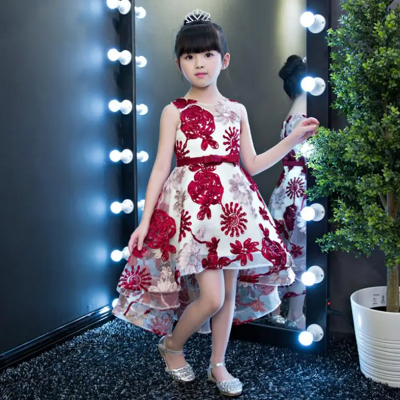 

2019 Baby Girls Mesh Princess Dress Children Embroidery Flower Wedding Party Formal Prom Gowns Teens Girls Bowknot Vestidos Y930