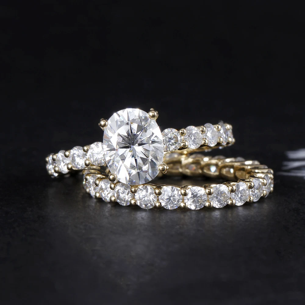 DovEggs 18 K 750 желтое золото 2 карата 7,5X10 мм овальное кольцо F цвет обручальное кольцо набор с вечности обручальное кольцо