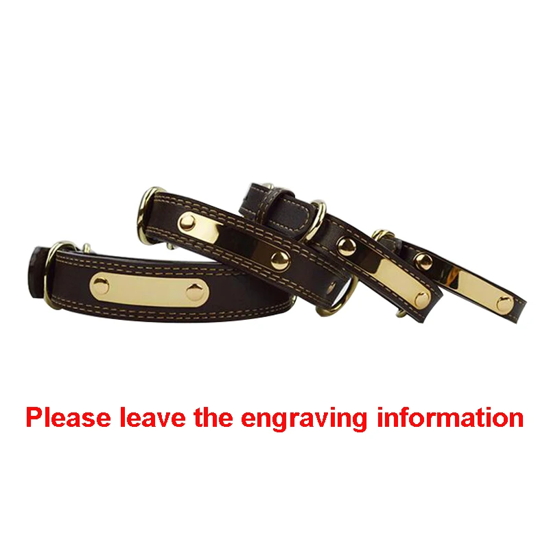 

Engraved Dog Collar Leather Pet Tag Collar For Dogs French Bulldog Pitbull Large Dog Collar Nameplate Lead Collars Rich Brown