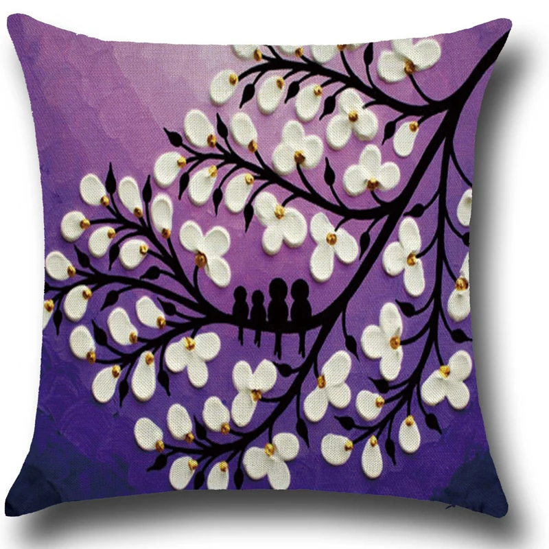 3D oil painting trees pillow case Cotton baby pillowcaseoil paint flowers cotton cushion pillowcase car waist cushion cover PP29