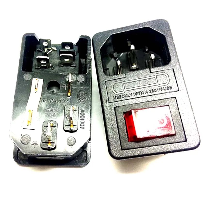 Высокое качество черный IEC320 C14 C13 10A 250 В 4 контакта UPS PDU розетка с держателем предохранителя AC Розетка питания с красным переключателем включения-выключения