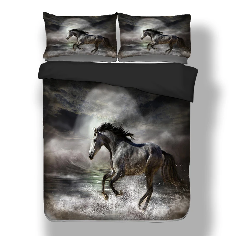 Комплект постельного белья Black horse для бега с пододеяльником и 3D принтом