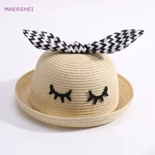 MAERSHEI Детская летняя соломенная шляпа для мальчика с кроличьими ушками, детская шляпа с солнцезащитным козырьком, Корейская Солнцезащитная шляпа