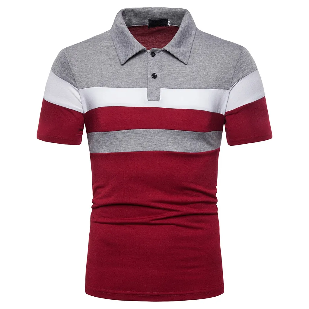 

Men's Striped Casual Slim Fit Shirts Short Sleeve Patchwork Shirt Top Blouse Fashion Streetwear polo shirt men camisa