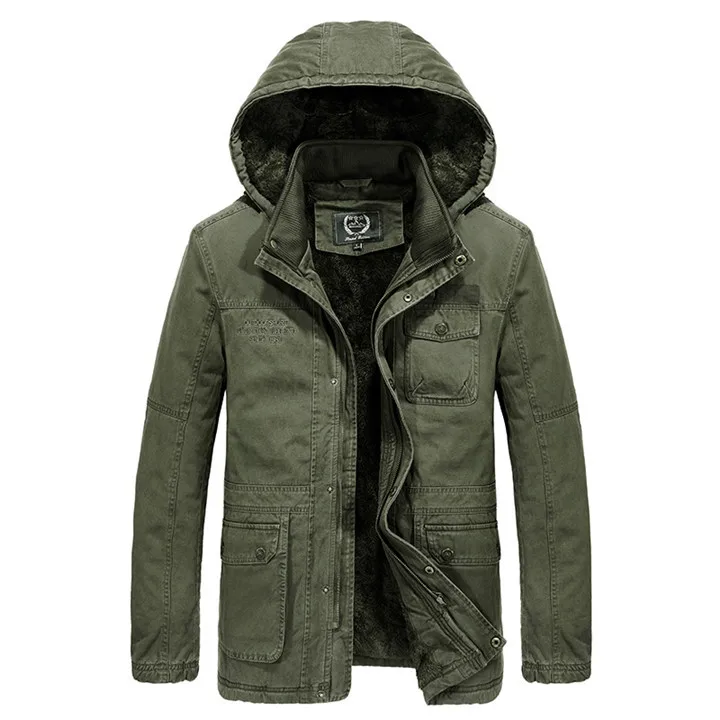 Толстое флисовое пальто средней длины размера плюс M-6XL, мужская зимняя куртка AFS JEEP, новое Брендовое шерстяное зимнее пальто, Мужская парка - Цвет: Army Green