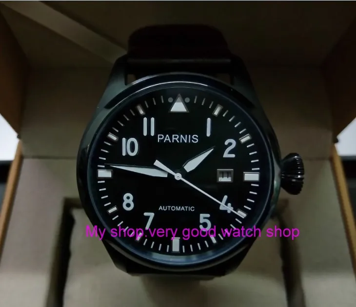 

47mm PARNIS Automatic Self-Wind Mechanical movement men's watch Black dial PVD case luminous Mechanical watches zdgd113a