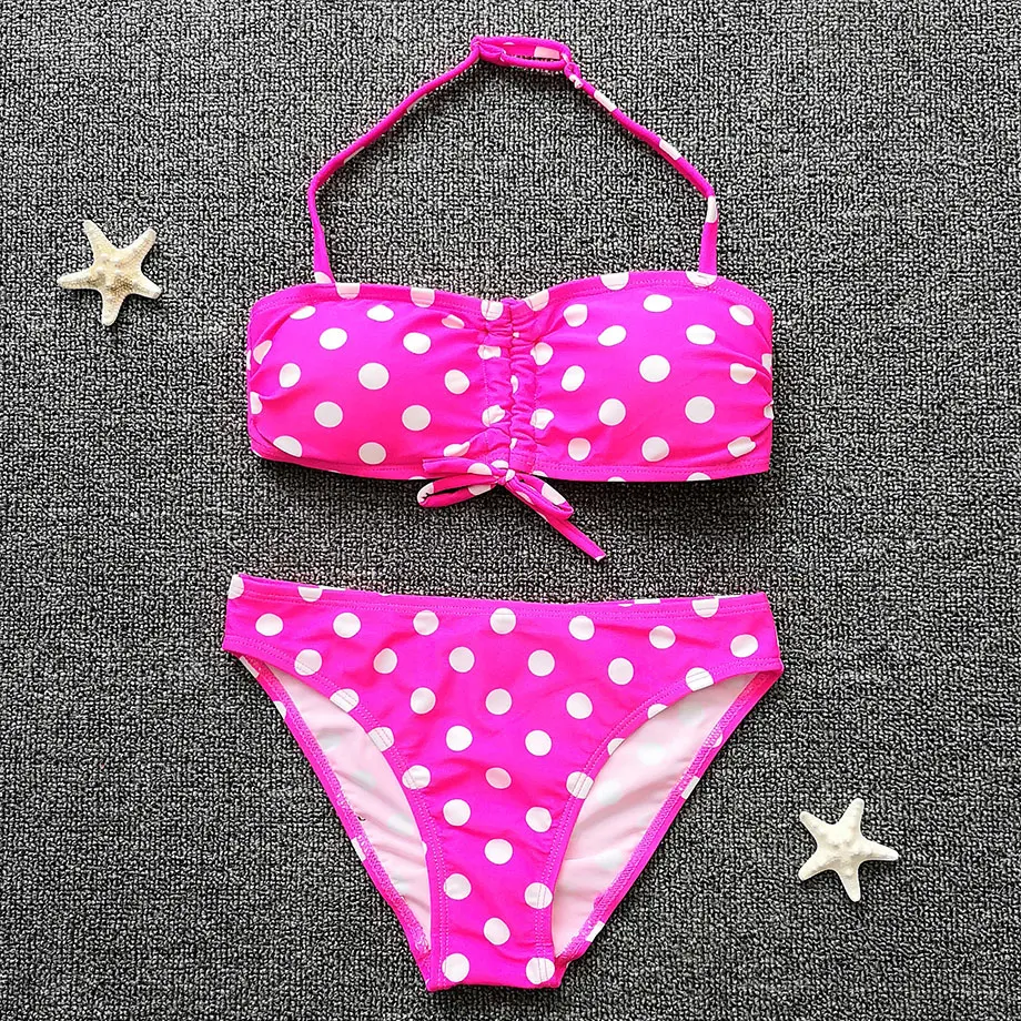 

2019 Girl Swimsuit Kids Polka Dot Two Piece Children Swimwear Girls Bathing Suit Halter Top Girl Bikini Set Child Swim Wear Pink