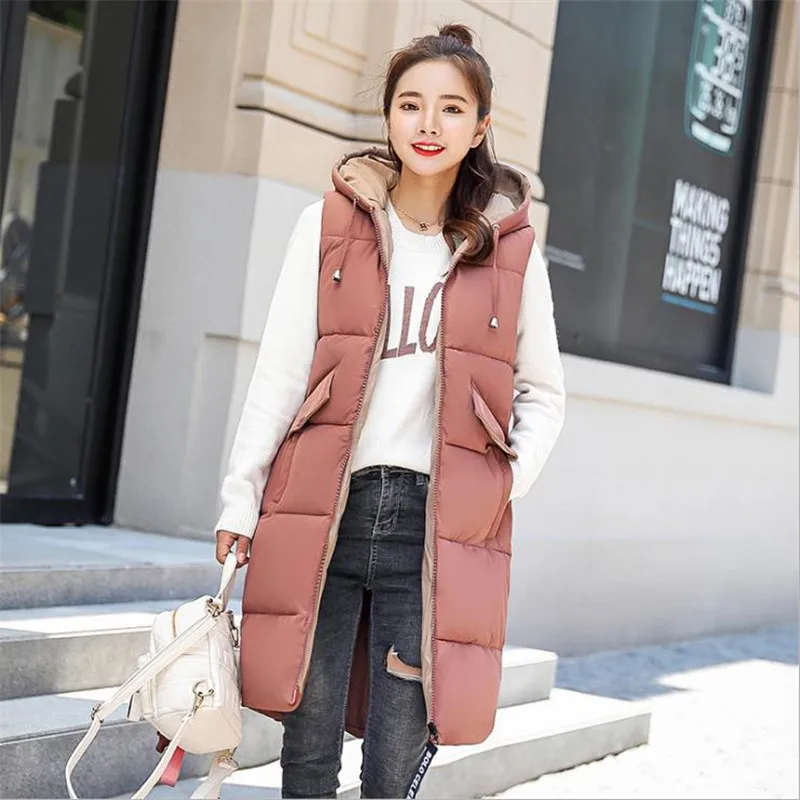 Winter Vest Jacket Women Waistcoat Woman Winter Coat 2018 Women Down Cotton-padded Hooded Long Ladies Outerwear Keep Warm D119