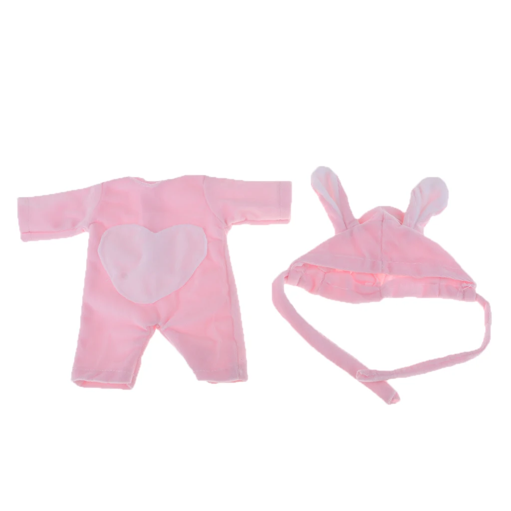 2pcs Lovely Plush Jumpsuit Hat Suit for 25cm Mellchan Baby Doll Accessories Pink