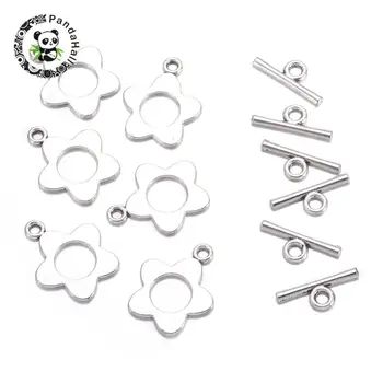 

Tibetan Silver Color Toggle Clasps, Flower, Antique Silver Color, Lead Free & Cadmium Free, Toggle: 16x20mm, Tbar: 16mm long