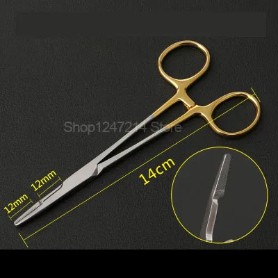 12,5 см держатель иглы с золотой ручкой из нержавеющей стали двойной инструмент для хирургии век Jinyan зажим иглы вставки клещи - Цвет: 14cm
