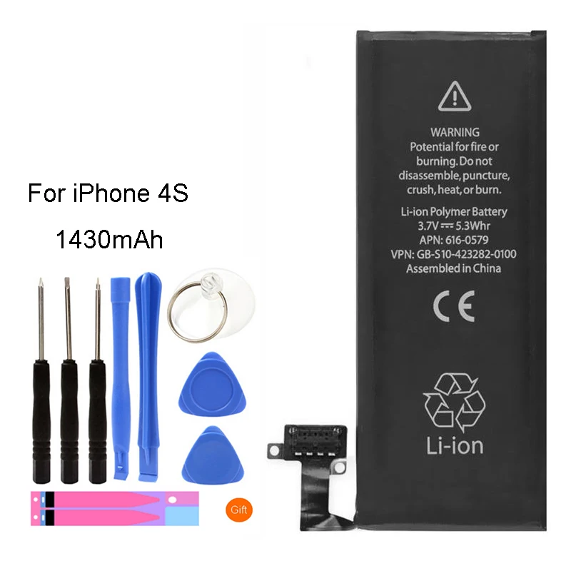 

For iPhone 4S Battery Original Capacity 1430mAh Replacement Li-ion Polymer Battery + Free Tools Stickers