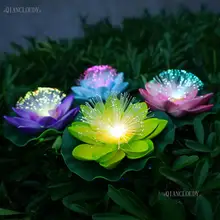 1 pezzi artificiale led fibra ottica impermeabile stagno falso fiori luce foglia di loto giglio cambia colore decorazione di cerimonia nuziale D30