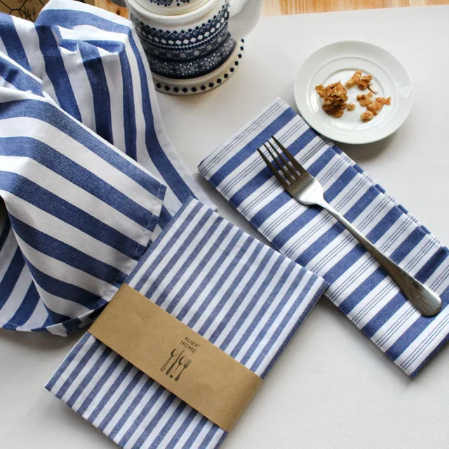 Brief Navy Blue Striped Cotton Napkin Kitchen Tea Towels 6 Pcs Brief Navy Blue Striped Cotton Napkin Kitchen Tea Towels 6 Pcs Restaurant Table Napkins Dinner
