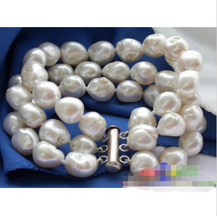 

Free shipping >>>>>>P2200 3row 8" 13MM WHITE BAROQUE FRESHWATER CULTURED PEARL BRACELET