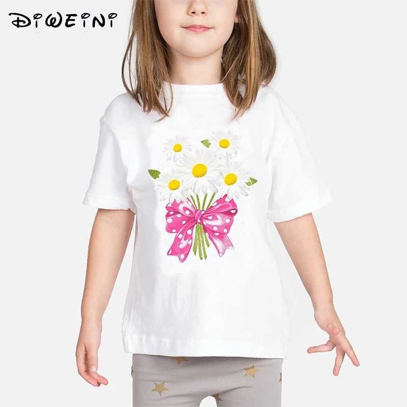 

2019 New Summer Flower Print T-Shirt 2-7 year baby Kids GirlsO-neck Cute T-shirts Short Sleeve Tops Children camisetas T Shirts