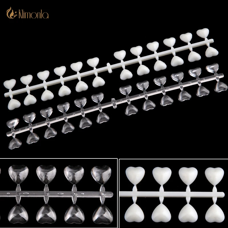 48Tips/set False Nail Color Card Transparent Natural Heart Nail Art Display Showing Shelf DIY Nail Practice Board Manicure Tools