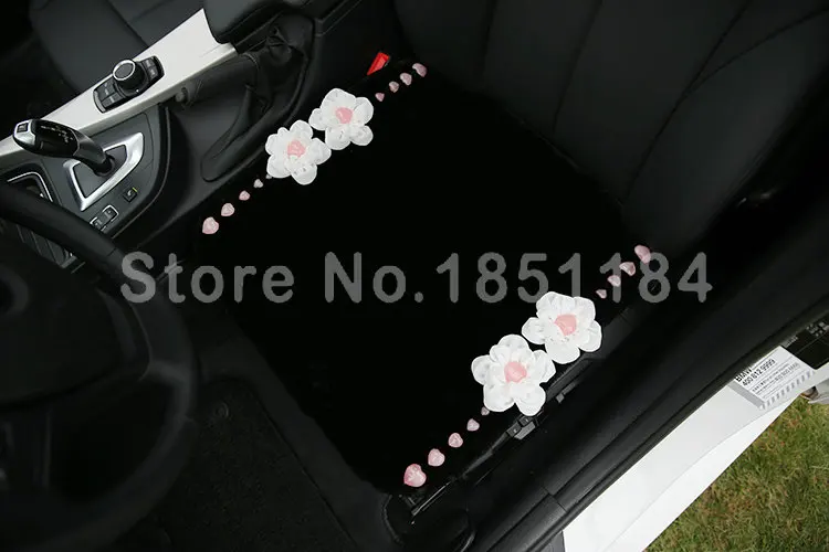 

Luxury Genuine Wool Universal Car Seat Cushion Powder Crystal Rose Auto Front Fur Pad 1pcs - Black